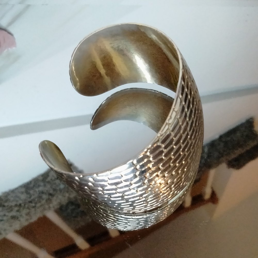 Cuff Silver and Gold Textured  Bracelet - Picture 6 of 7